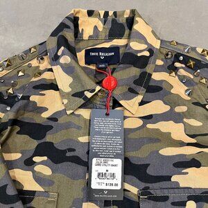 True Religion Women's Camouflage Button Down Utility Shirt Studded Size M - NWT
